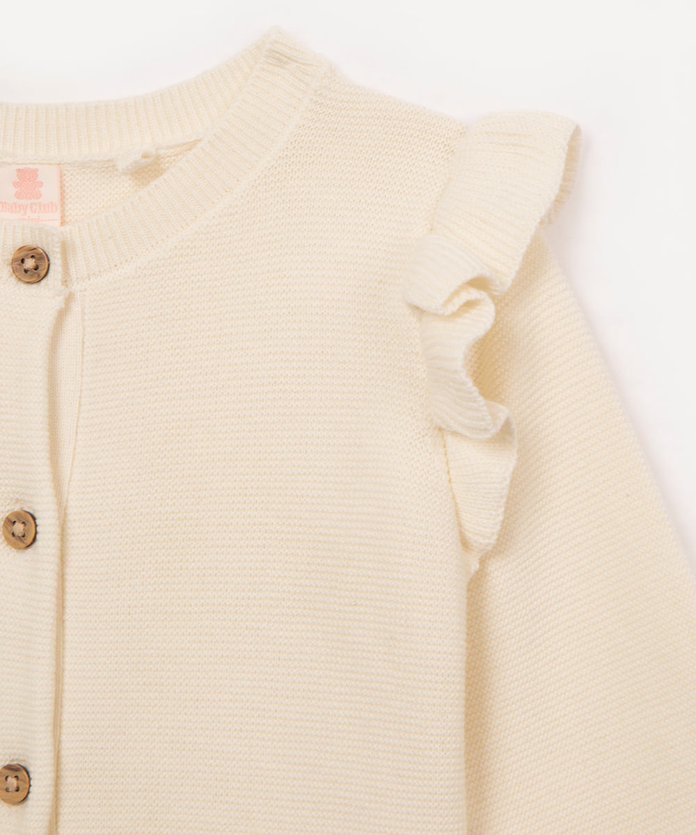 cardigan de tricot infantil com babados off white