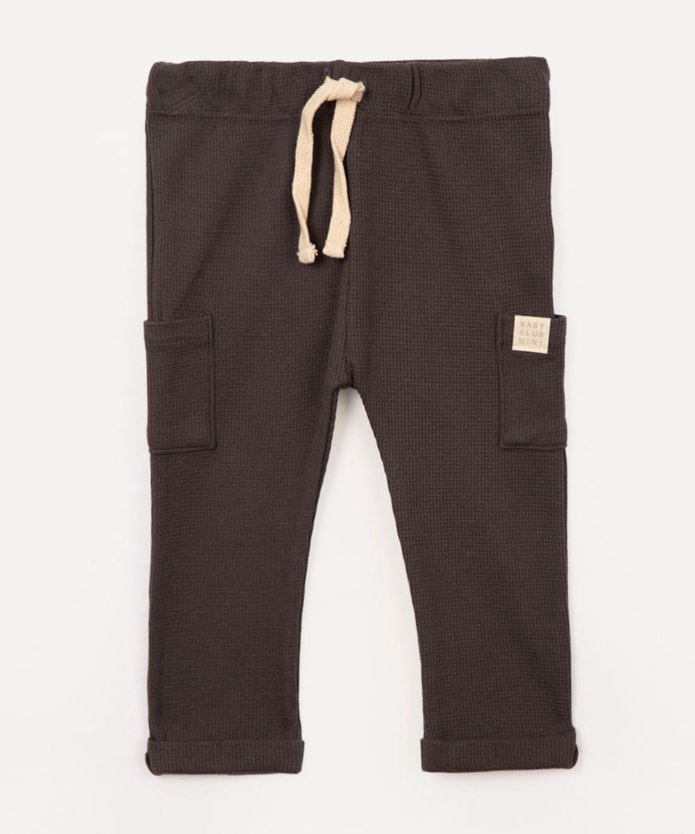 calça de algodão infantil cinza