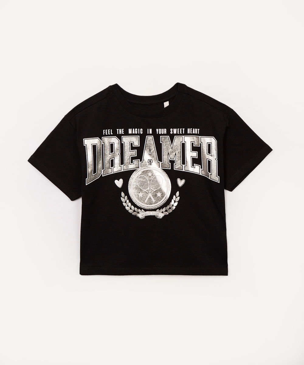 blusa de algodão infantil dreamer preta