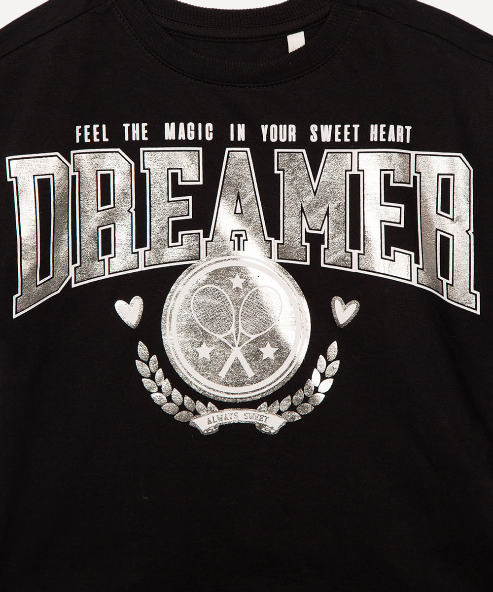 blusa de algodão infantil dreamer preta