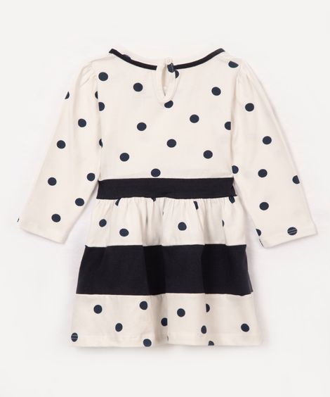 vestido de algodão infantil poá com laço off white
