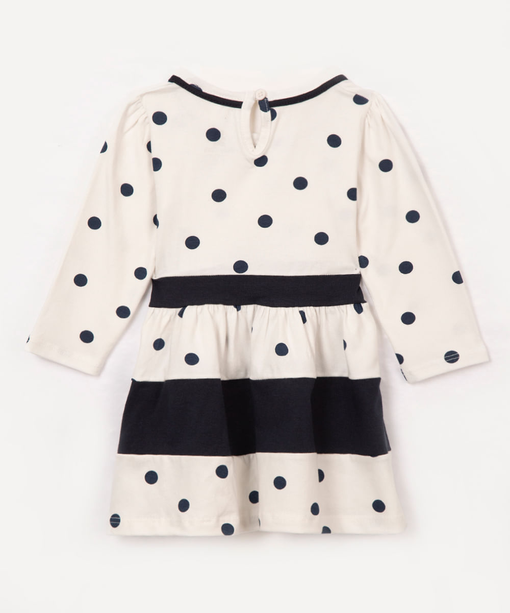 vestido de algodão infantil poá com laço off white