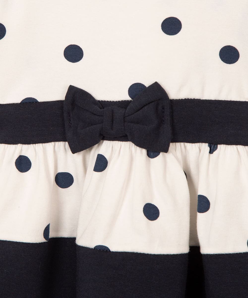 vestido de algodão infantil poá com laço off white