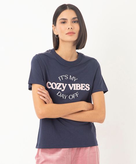 camiseta de algodão cozy vibes azul marinho