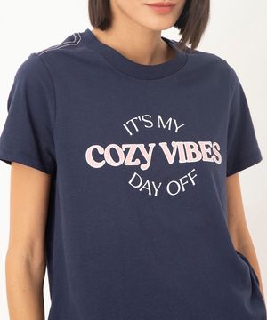 camiseta de algodão cozy vibes azul marinho