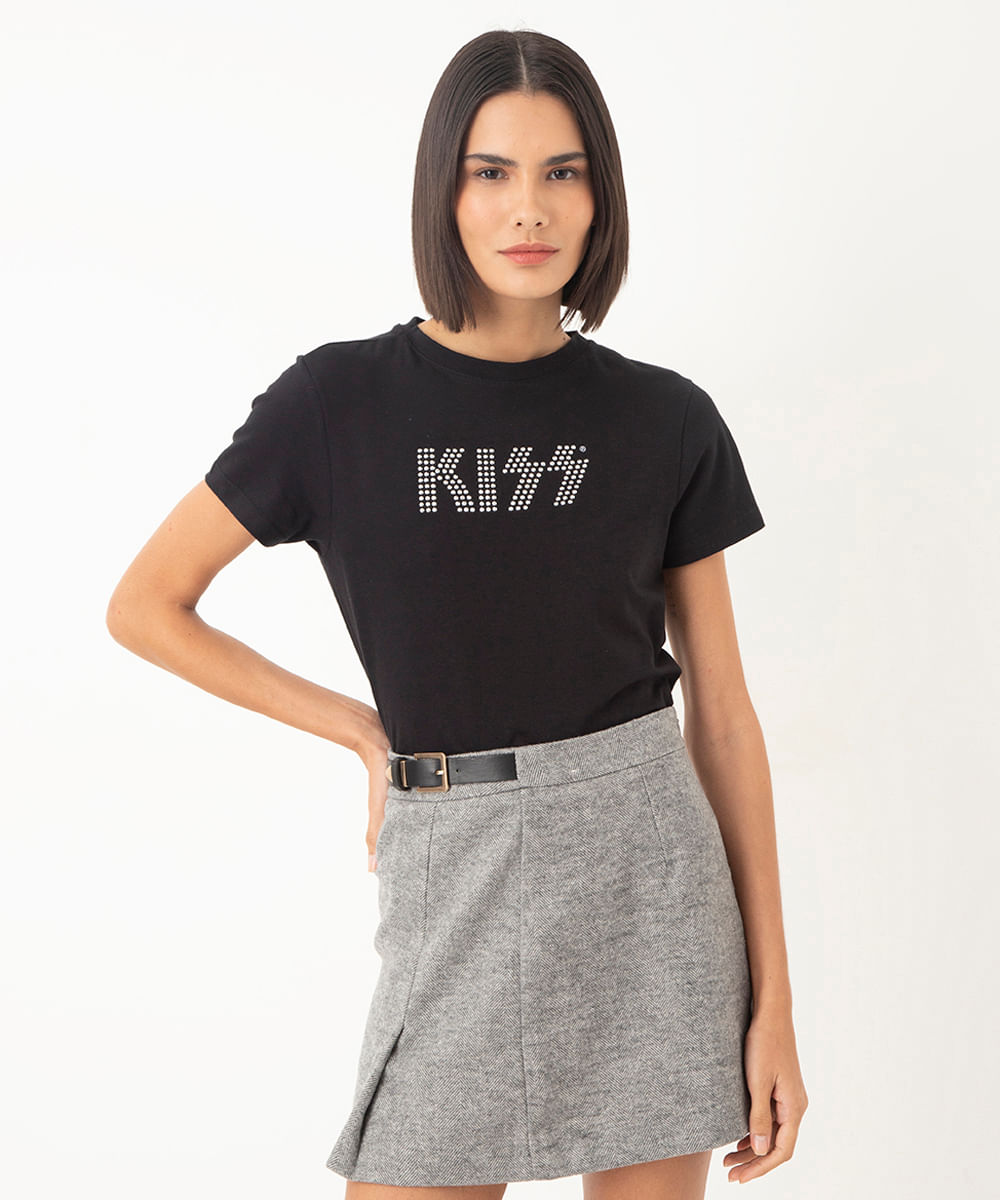 camiseta cropped kiss preto