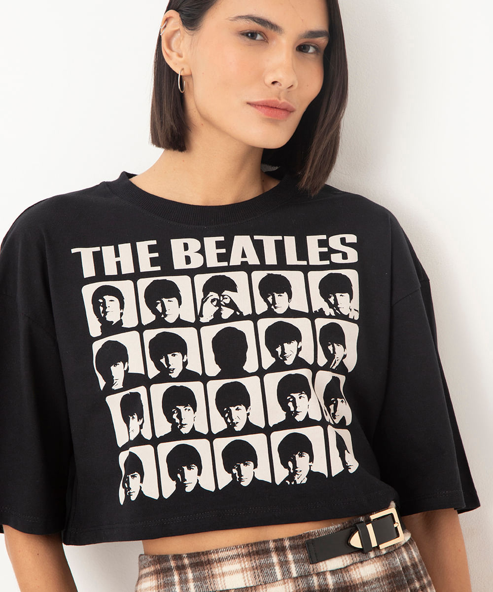 camiseta cropped the beatles preto