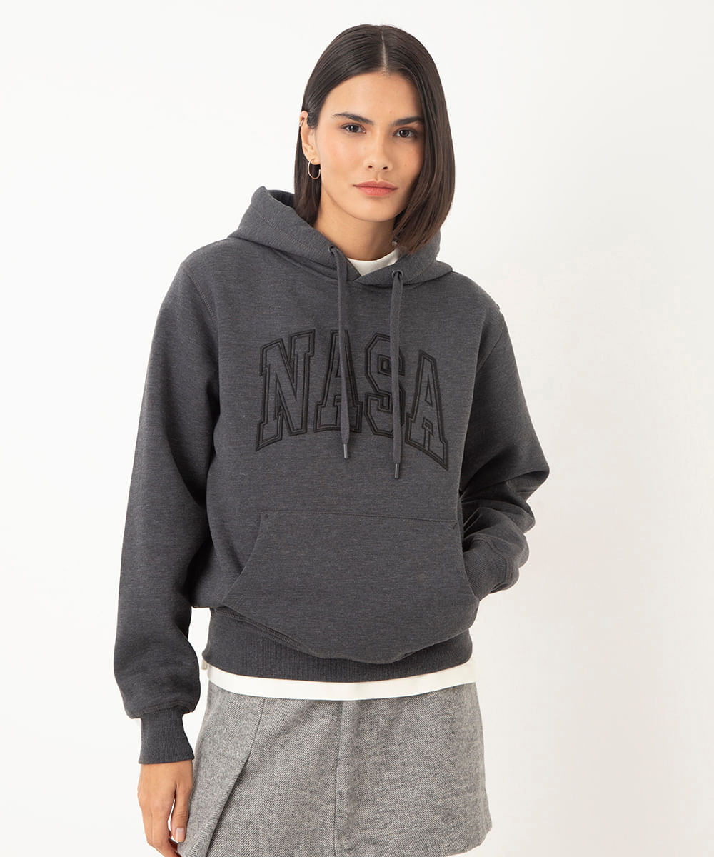 blusão de moletom com capuz nasa chumbo