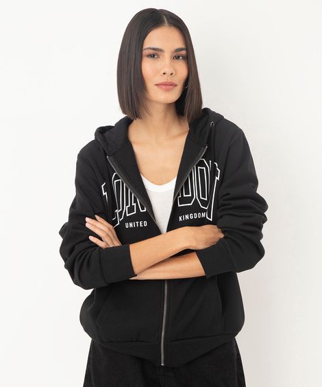 blusão de moletom com zíper london preto