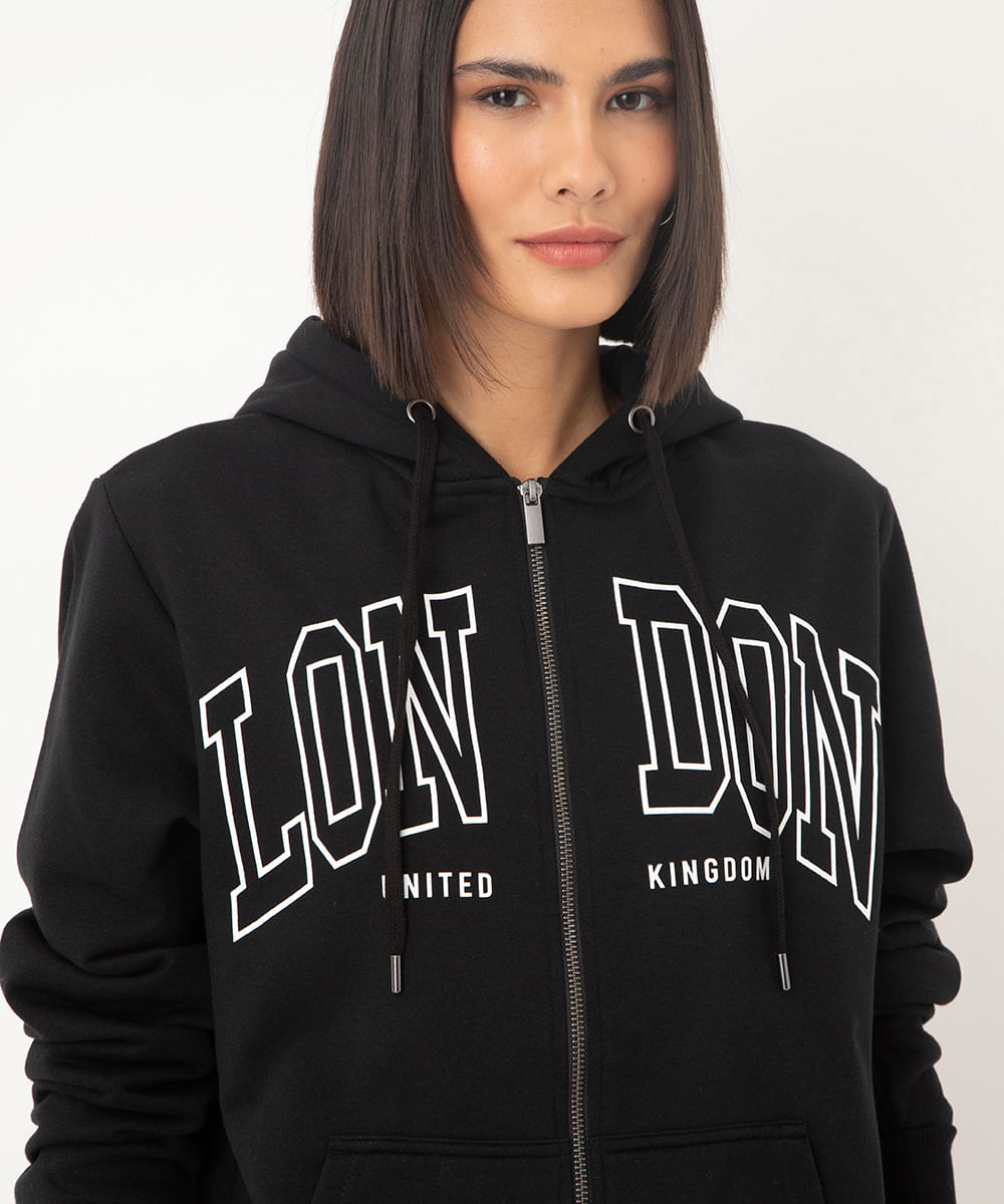 blusão de moletom com zíper london preto