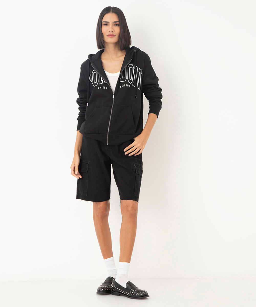 blusão de moletom com zíper london preto