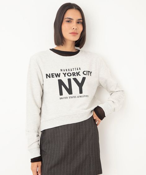 blusão de moletom cropped new york city cinza