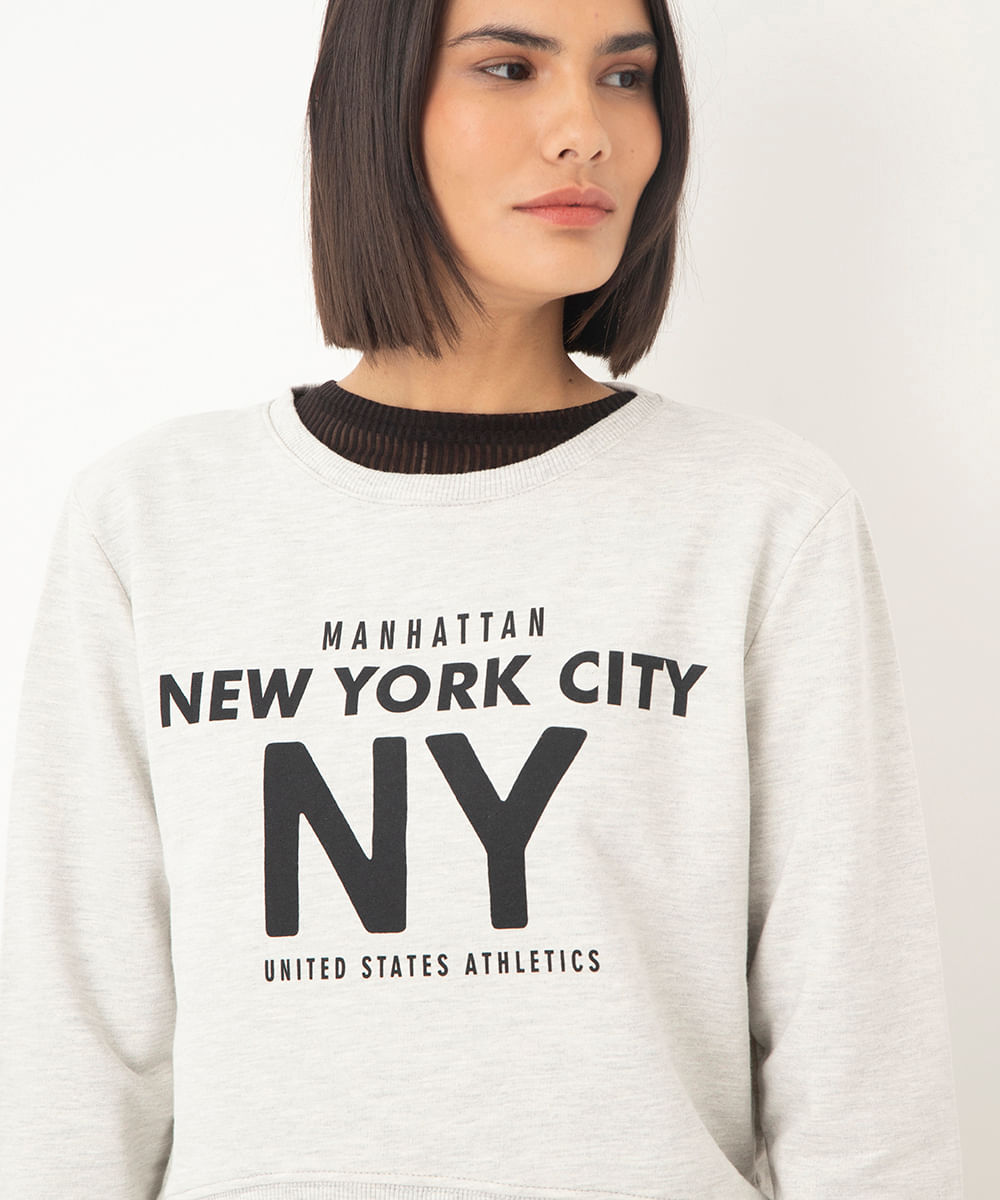 blusão de moletom cropped new york city cinza