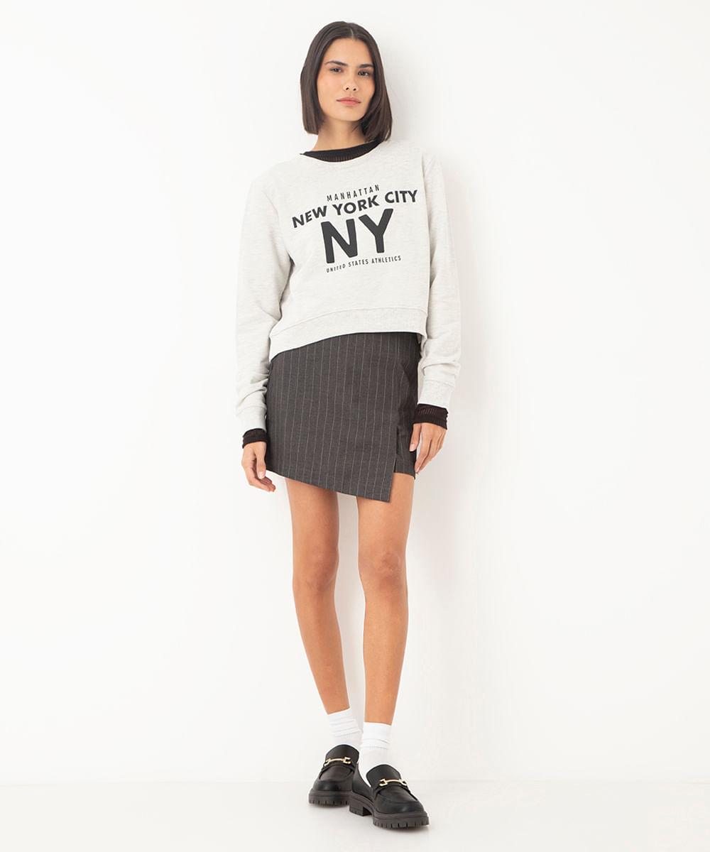 blusão de moletom cropped new york city cinza