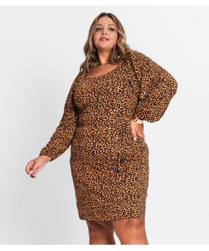 Vestido Manga Longa Plus Size Secret Glam Marrom