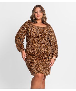 Vestido Manga Longa Plus Size Secret Glam Marrom