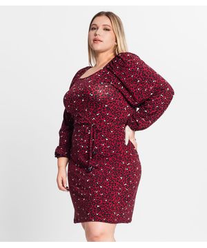 Vestido Manga Longa Plus Size Secret Glam Vermelho