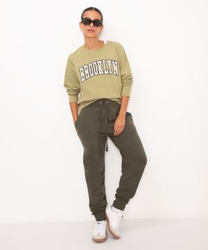 calça de moletom jogguer básica verde militar