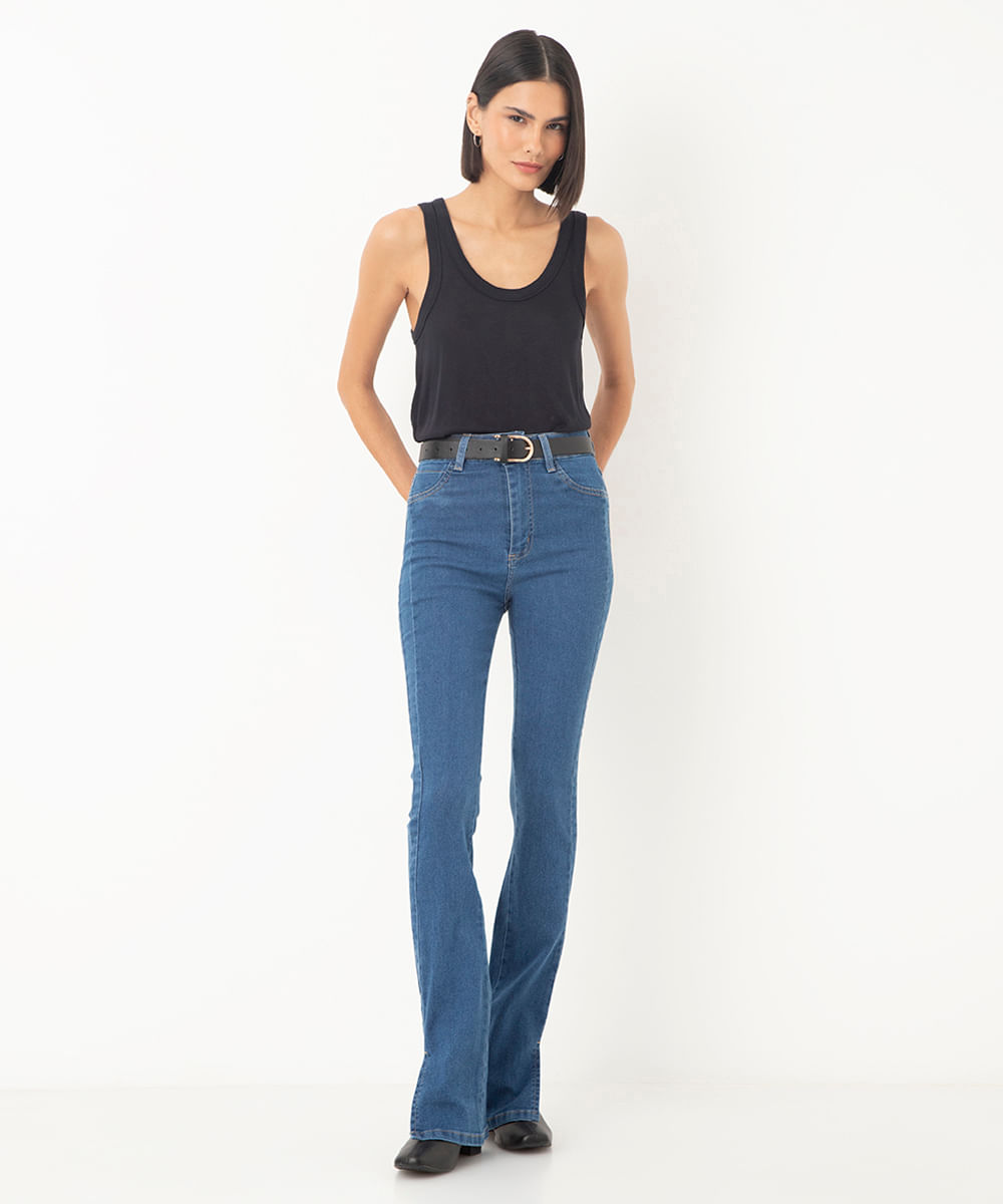 calça jeans flare cintura alta sawary azul