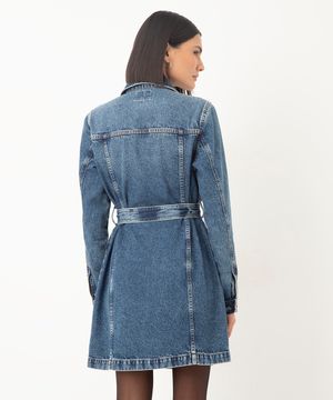 vestido jeans curto manga longa azul