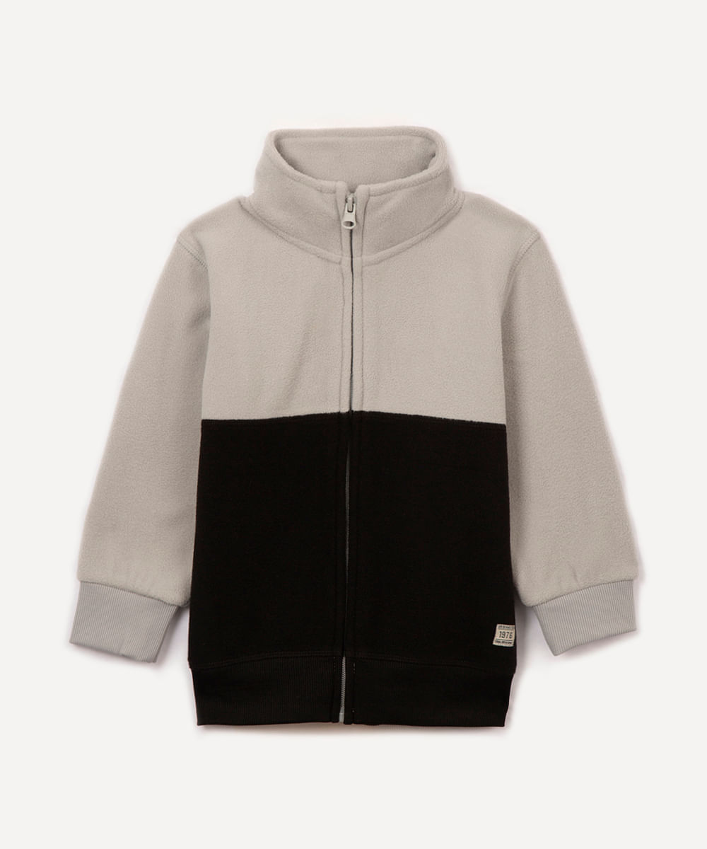 jaqueta de fleece infantil gola alta cinza