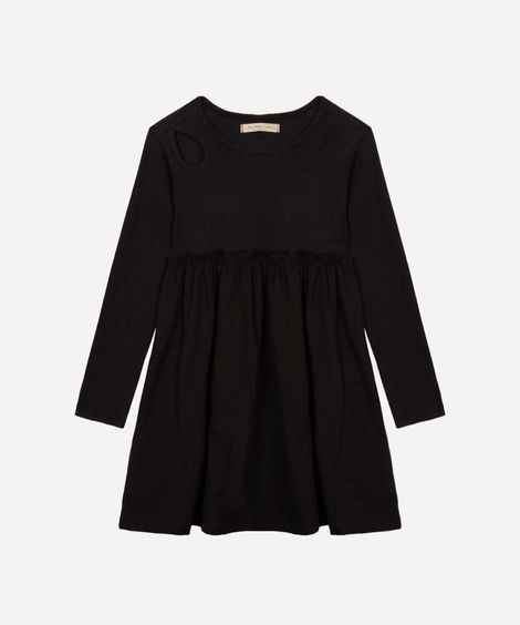 vestido de algodão infantil manga longa preto