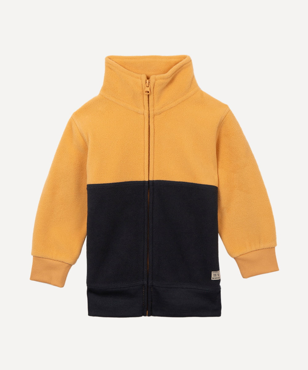 jaqueta de fleece infantil gola alta amarela
