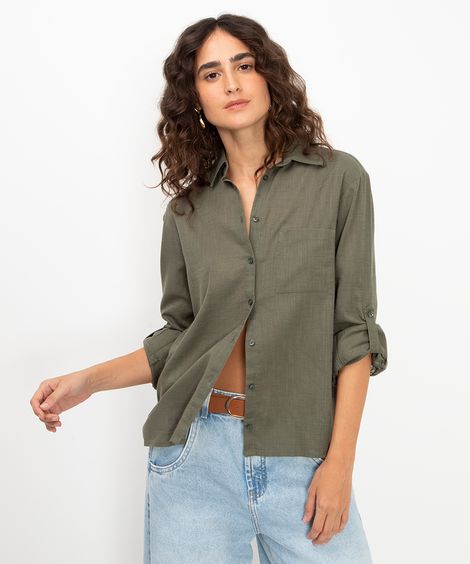 camisa alongada de algodão verde