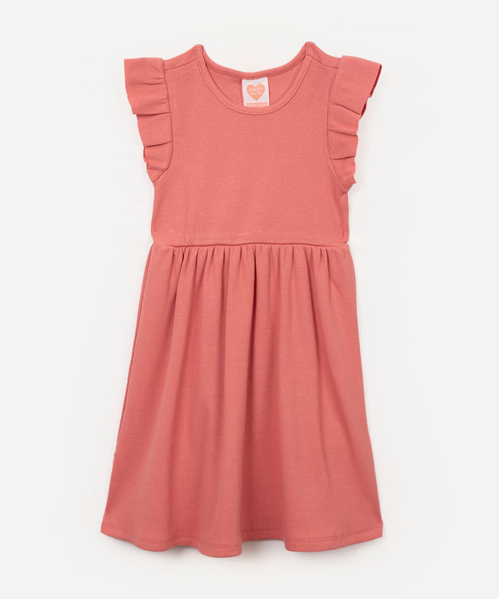 vestido de algodão com babado rosa
