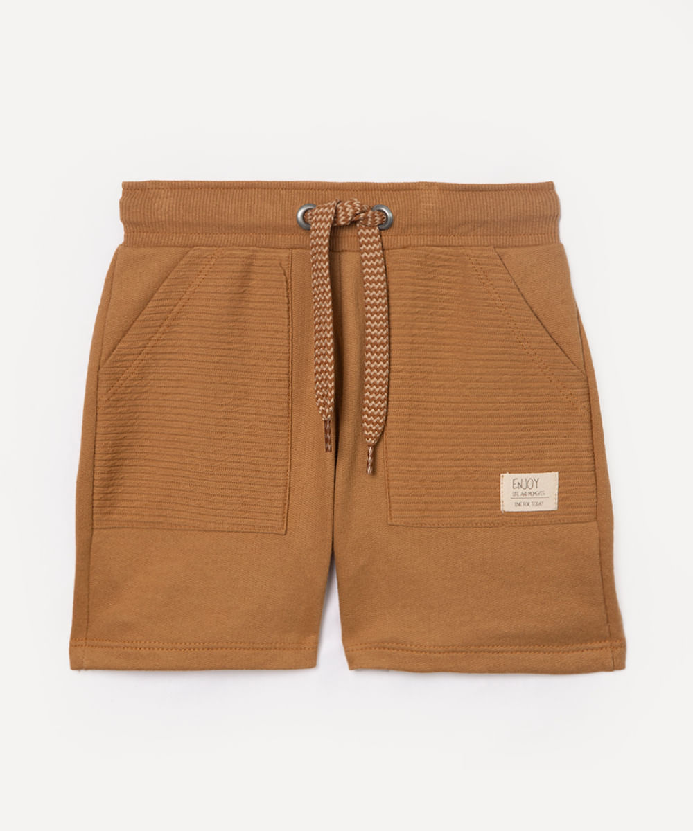 short de moletom infantil com cordão marrom