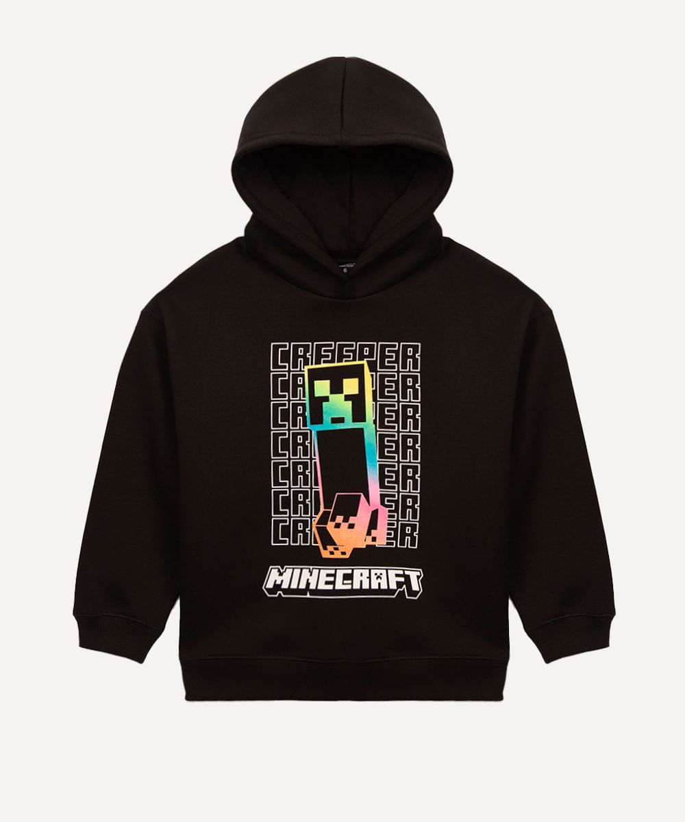 blusa de moletom infantil com capuz minecraft preto