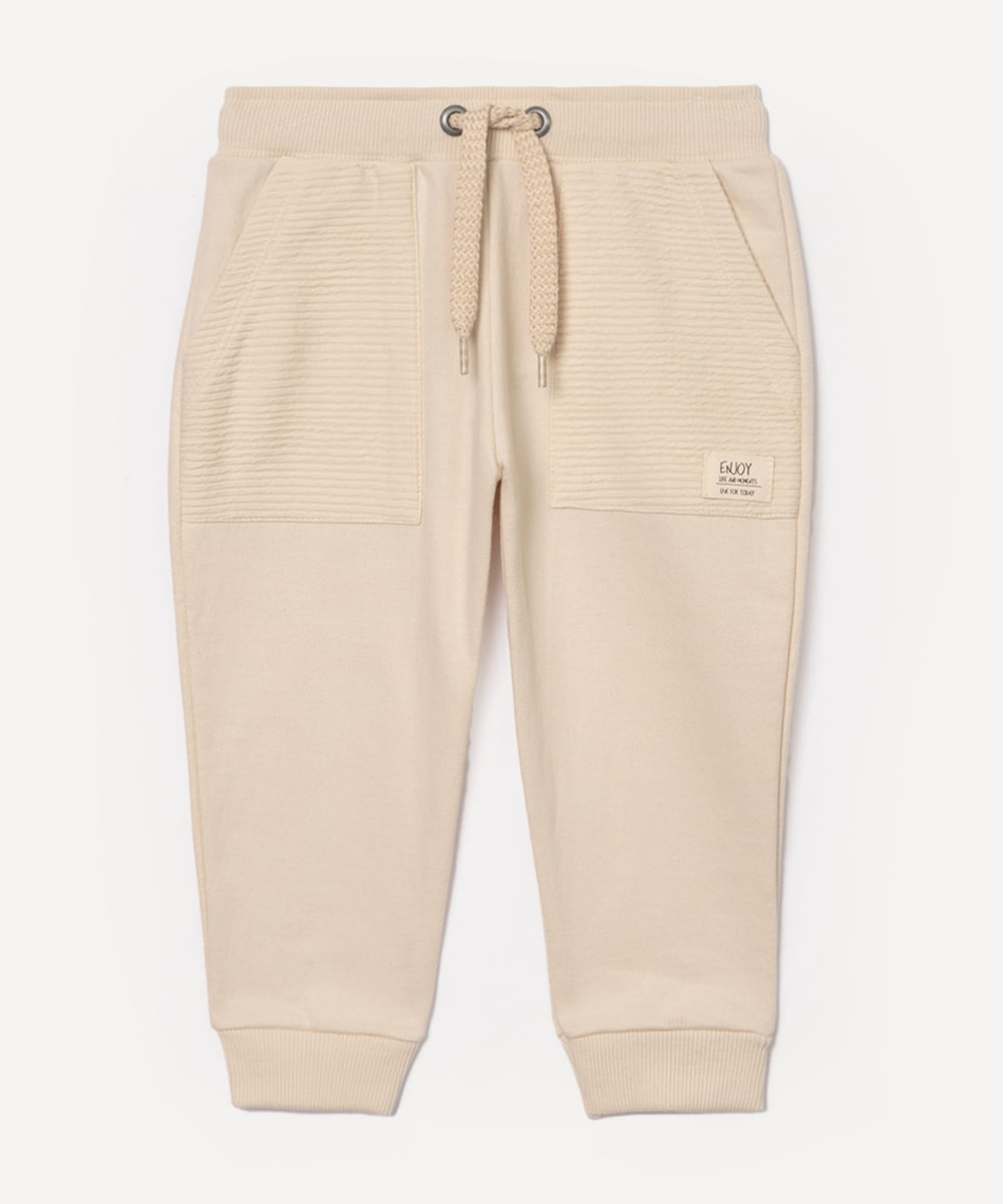 calça infantil de moletom com bolso bege