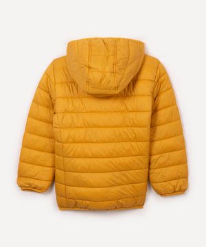 jaqueta infantil puff com capuz e bolso amarela