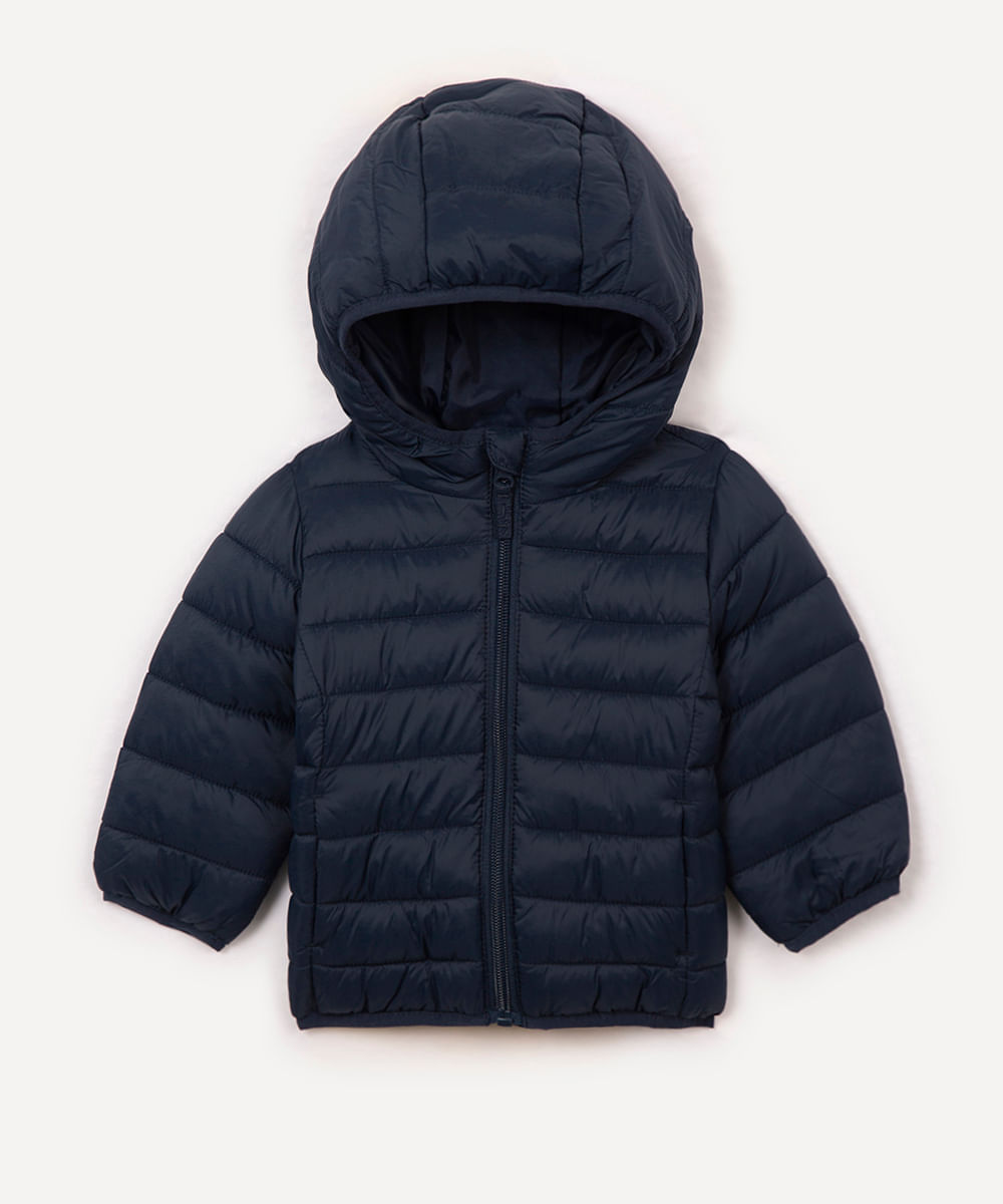 jaqueta puffer infantil com capuz azul marinho