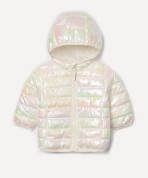 jaqueta puffer infantil holográfica off white