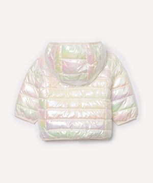 jaqueta puffer infantil holográfica off white