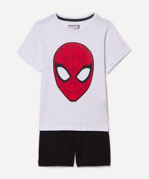 pijama infantil de algodão manga curta com short homem aranha branco