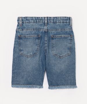 bermuda jeans infantil destroyed com bolso azul escuro