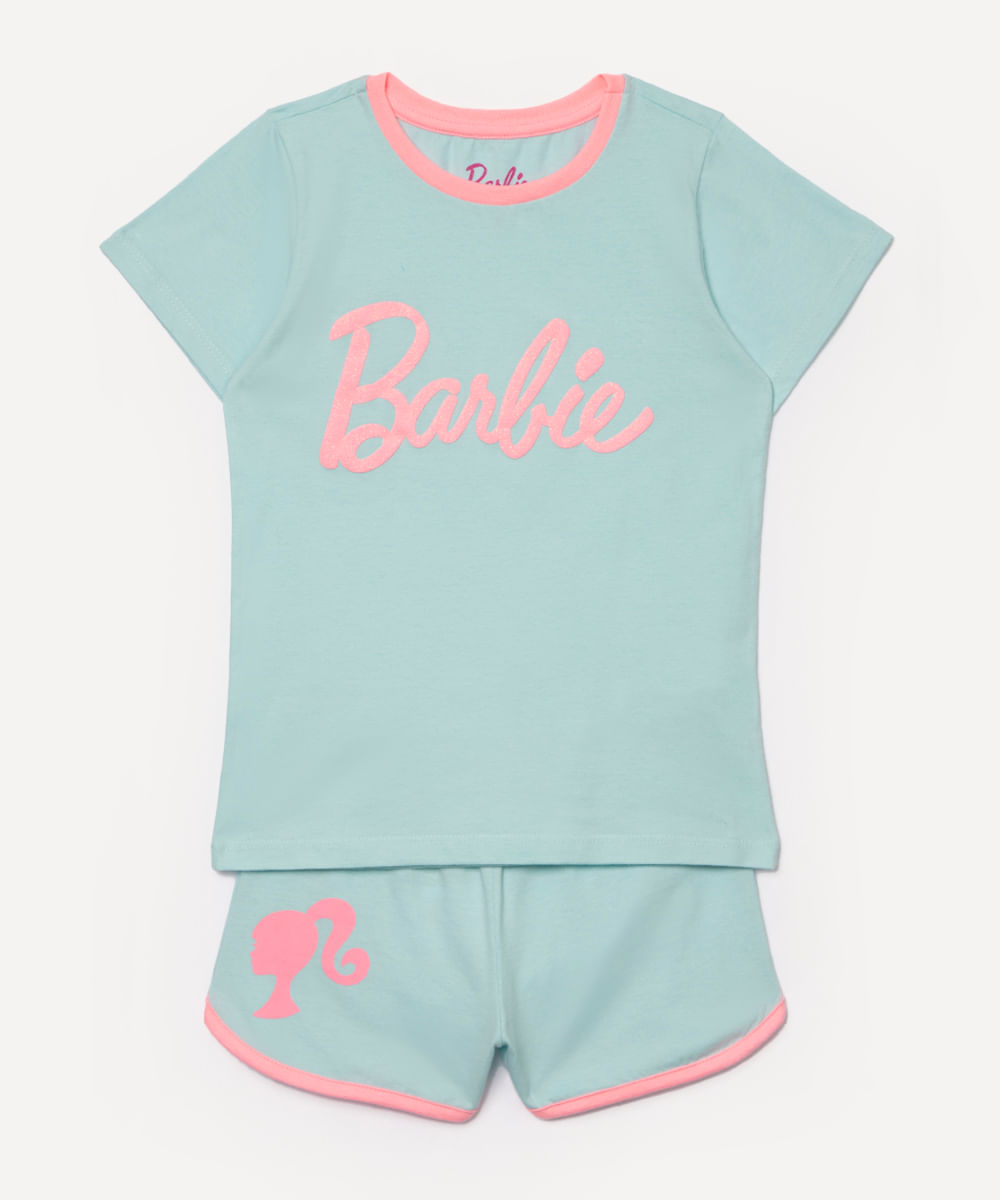 pijama de algodão infantil curto barbie azul claro