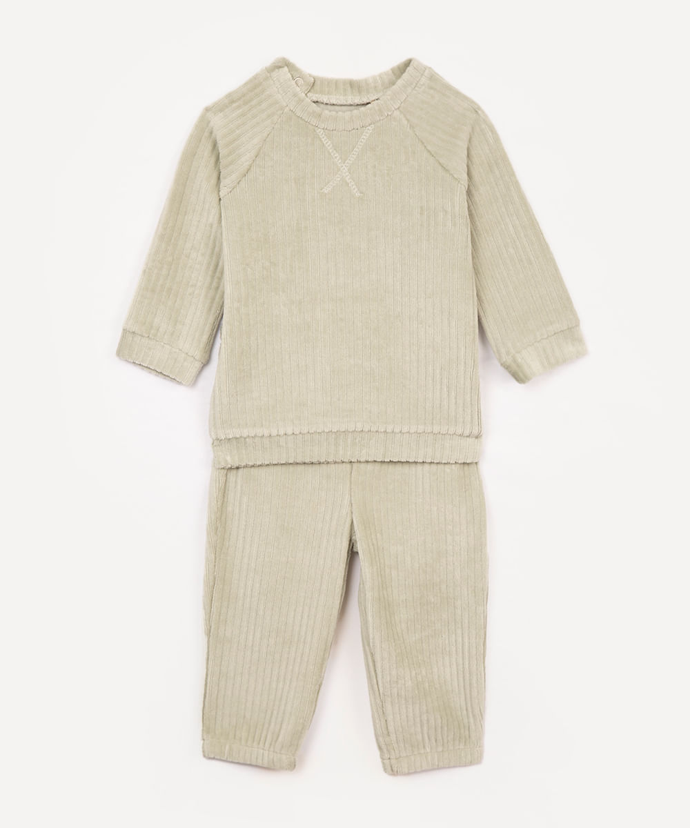conjunto infantil longo de plush verde