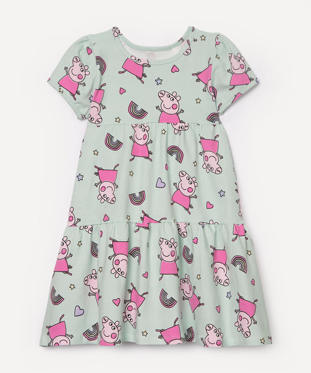 vestido de algodão infantil peppa pig azul claro