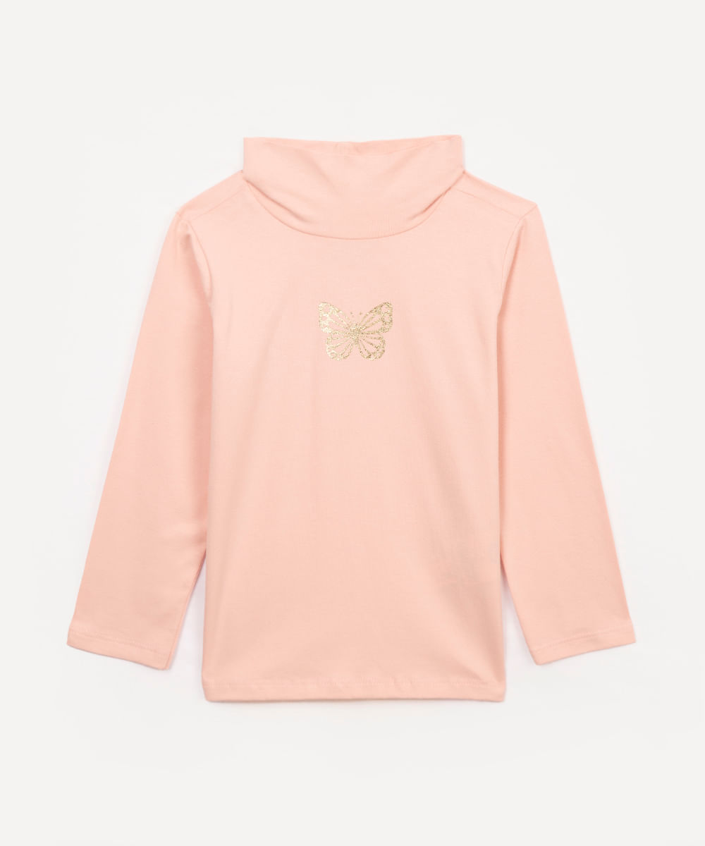 blusa infantil manga longa borboleta rosa