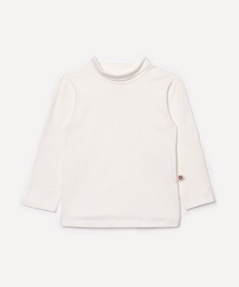 blusa infantil de algodão gola alta brilhos off white