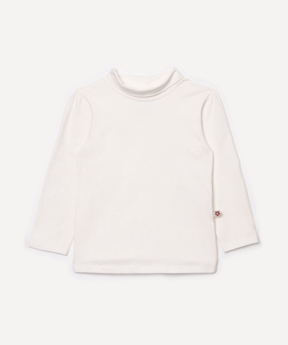 blusa infantil de algodão gola alta brilhos off white