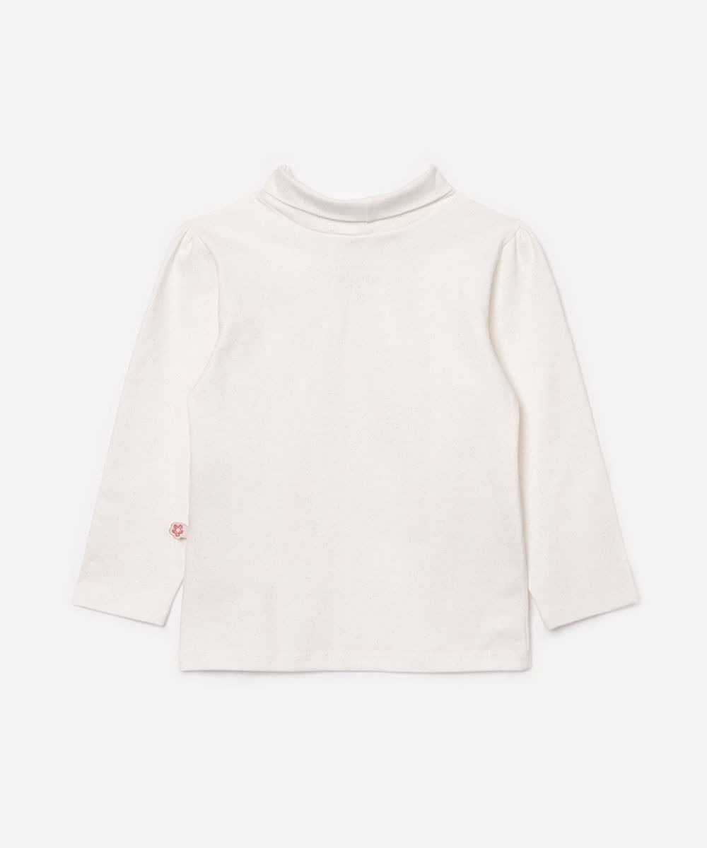 blusa infantil de algodão gola alta brilhos off white