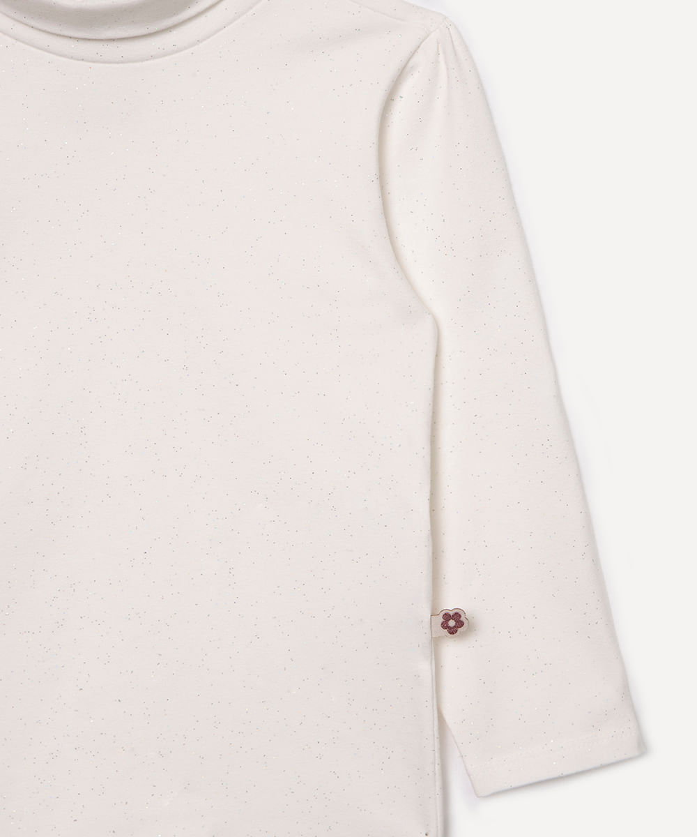 blusa infantil de algodão gola alta brilhos off white