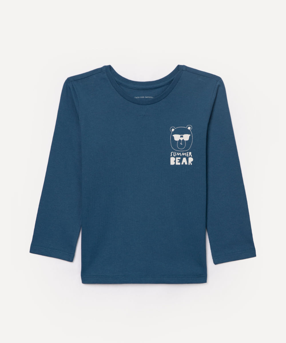 camiseta de algodão infantil urso summer bear azul