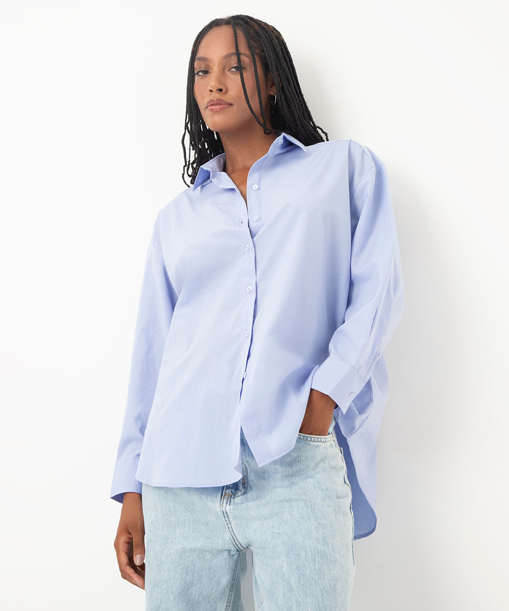 camisa oversized de algodão azul