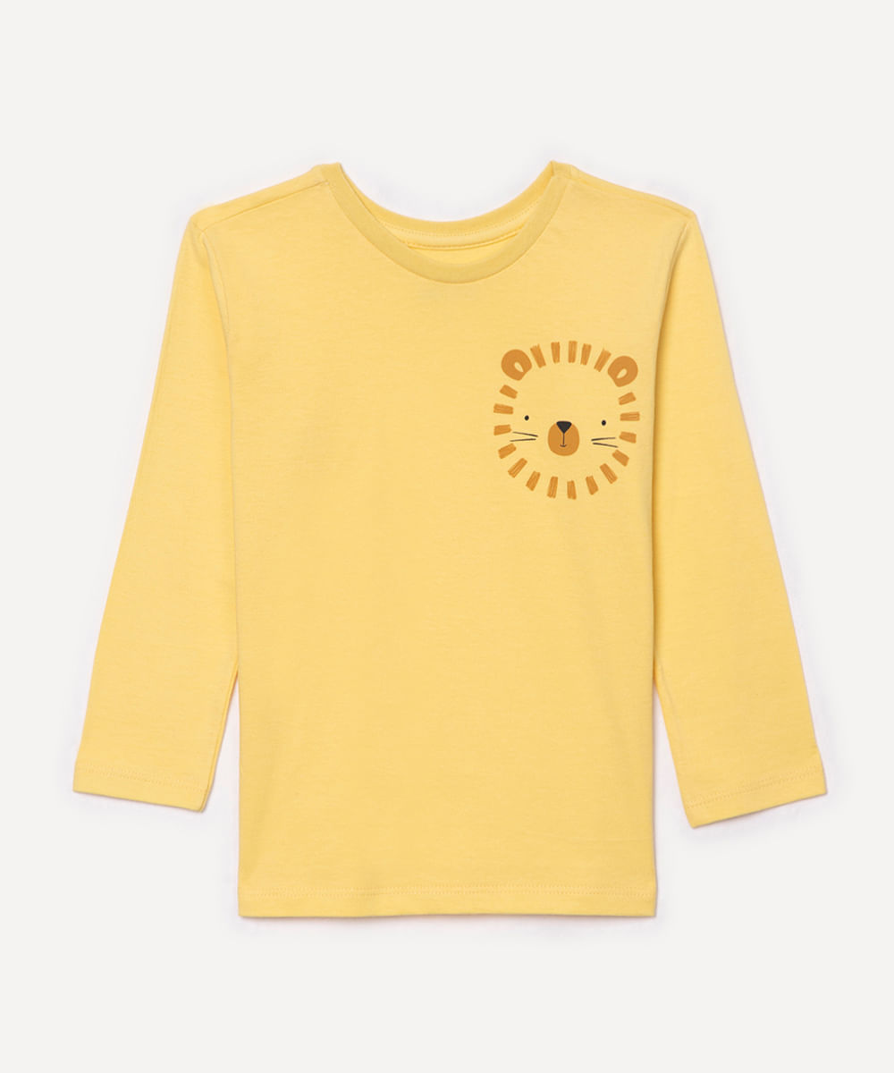 camiseta de algodão infantil leão amarelo