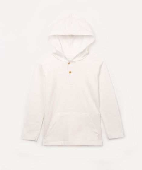 camiseta infantil de algodão texturizada com capuz manga longa azul médio - off white